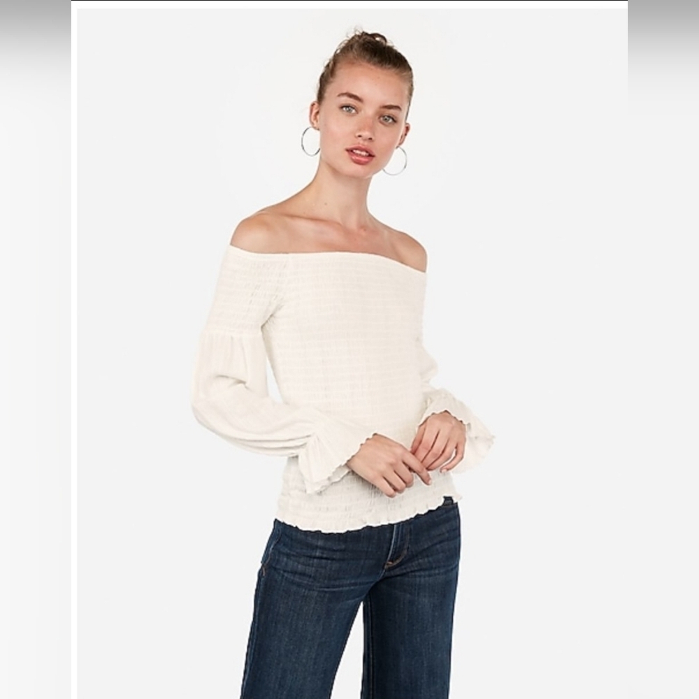Express Off the Shoulder Smocked Top medium